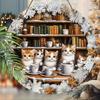 2D Flat Hanging Decorative Signs,interior Wall or Door Decoration,garden Dec,the Pattern Is Bookshelf and Cute Kitten,a Housewarming Gift for Friends