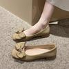 Niche Bow Square Head Shallow Mouth Single Shoes Women's Spring and Autumn New Pregnant Women Ladyshoes Flat Shoes
