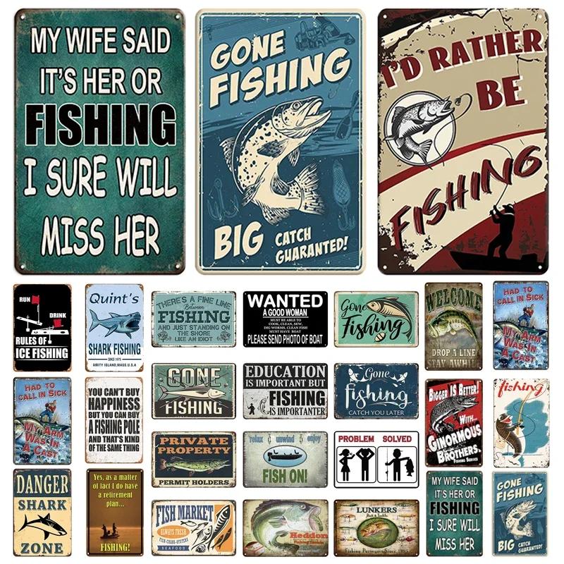 Funny Fishing Metal Tin Sign Retro Vintage Plaque Metal Poster Go Fishing Lover Gift Plate For Men Cave Fishing Home Wall Decor