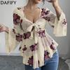 Women's Fashion Casual Spring Autumn Flower Pattern Print Long Sleeve V-Neck Blouses & Shirts