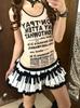 Y2K Black White Print Mini Skirt Women Slim Design Ruffle Layered A Line Skirt Elastic Waist Harajuku Pleated Short Piano Skirts