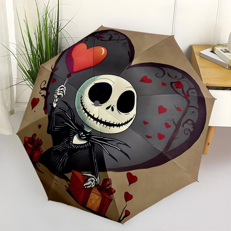 Jack Skellington,Heart Automatic Opening and Closing Umbrella - 8-rib Reinforced Folding Design, Lightweight and Portable, Suitable for Dail