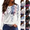 Women's Fashion Casual Slit Hem Round Neck Long Sleeve Loose  Printed T-Shirt Ladies Top