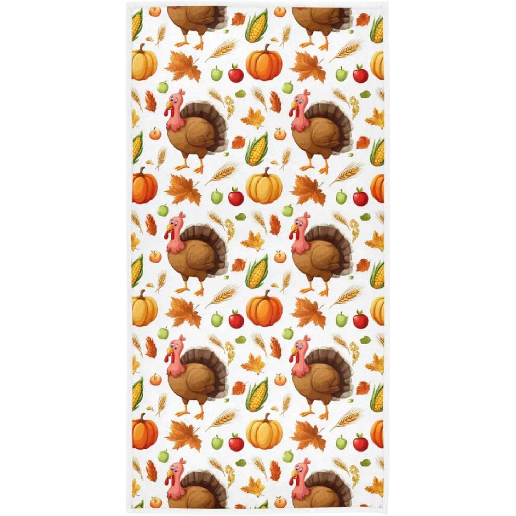 Pfrewn Thanksgiving Turkey Pumpkin Hand Towels 16x30 in Autumn Harvest Maple Leaf Bathroom Towel Ultra Soft Highly Absorbent Small Bath Towel Kitchen