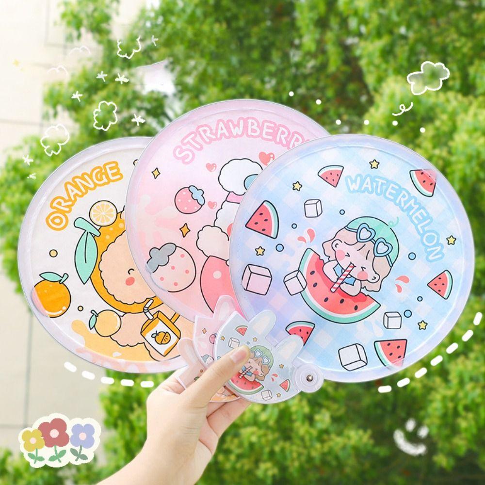 Cloth Hand Held Fan Cartoon Round Fan Portable Folding Group Fan