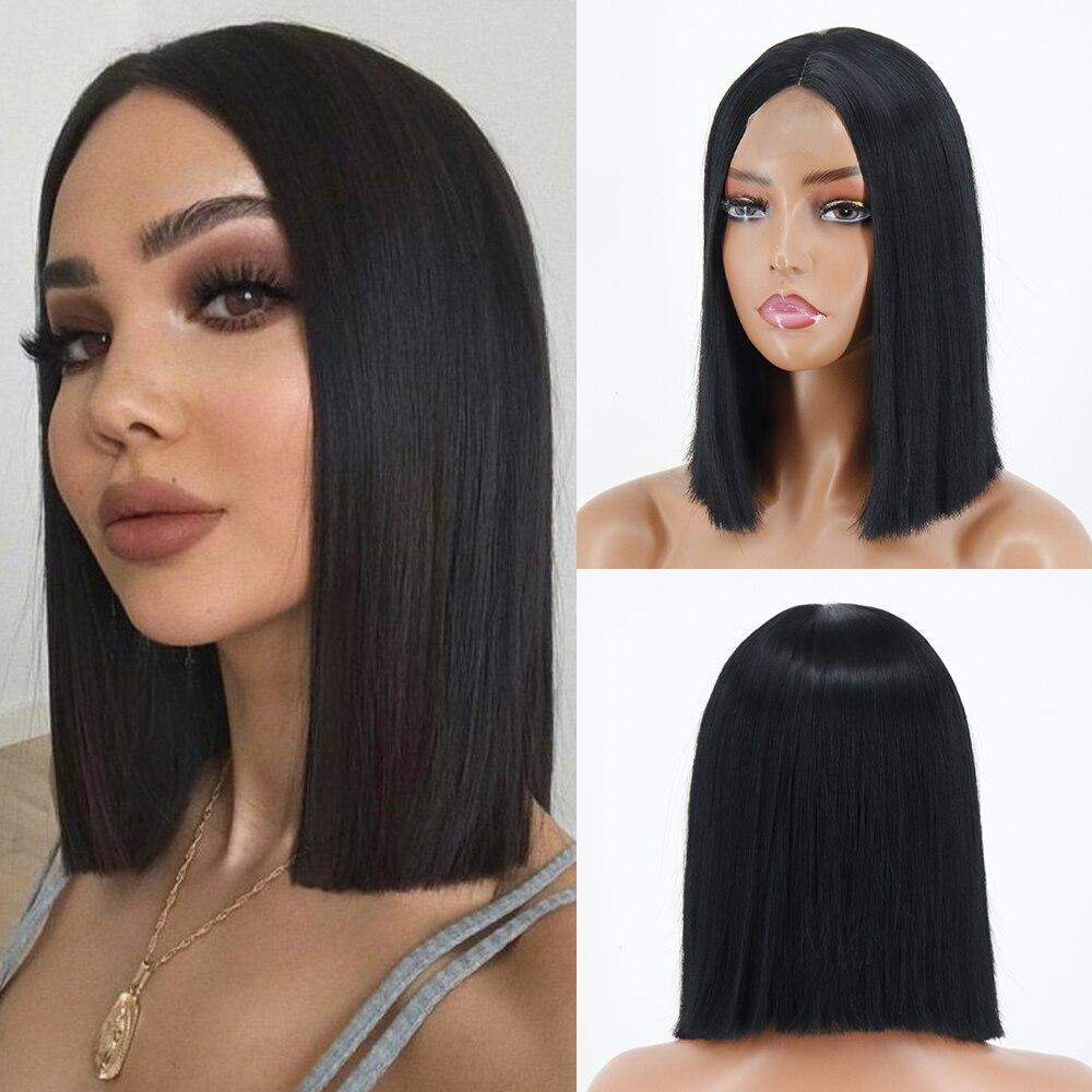 XINRAN Короткий прямой черный парик длиной до плеч для женщин, Хэллоуин, косплей, термостойкое синтетическое волокно, модные парики в стиле Лолиты