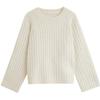 INMAN Women's Off-White Wool Blend Textured Raglan Sleeve Sweater