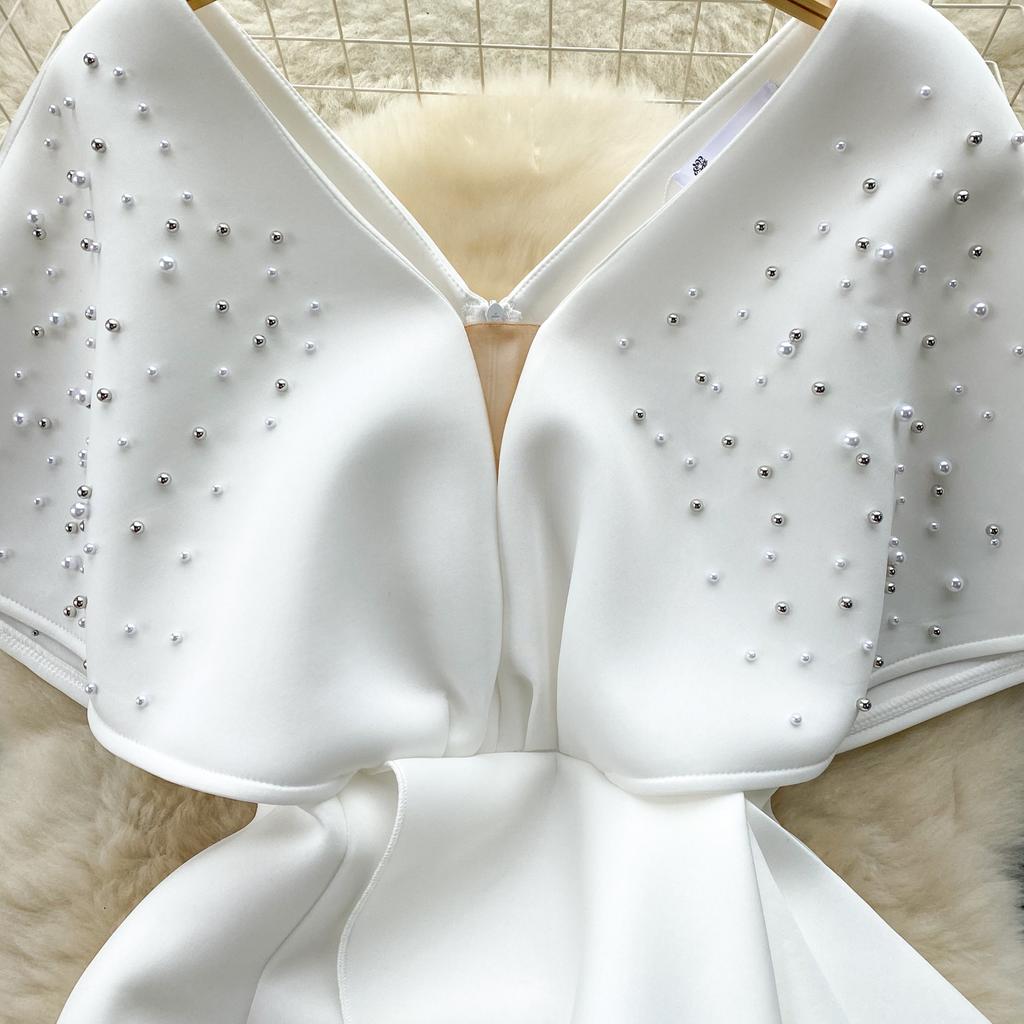 Роскошные элегантные дизайнерские платья с V-образным вырезом, вечернее платье с пайетками, женское облегающее платье Y2k до середины голени, отделка бисером