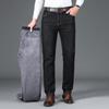 Осенние и зимние высококачественные мужские джинсы с толстым флисом, с высокой талией, деловые повседневные, свободные прямые брюки для мужчин среднего возраста