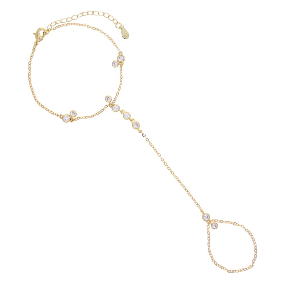 Two Pcs Round Beads Link Tassel Chain Middle Finger Ring Integrated Bracelet Charming Jewelry
