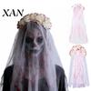 Gothic Wedding Headband Rose Headband, Blood-Stained Veil Halloween Zombie Bride Headpiece, One-Piece Design Scary Bridal Breathable Mesh Hair