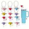 1 комплект, соломенная крышка для стакана, цепочка из искусственного жемчуга, подвеска в форме сердца с крылышками, чашка для воды, ручка для кружки, украшение, соломенный наконечник, пробка, топпер, протектор, аксессуары для стакана