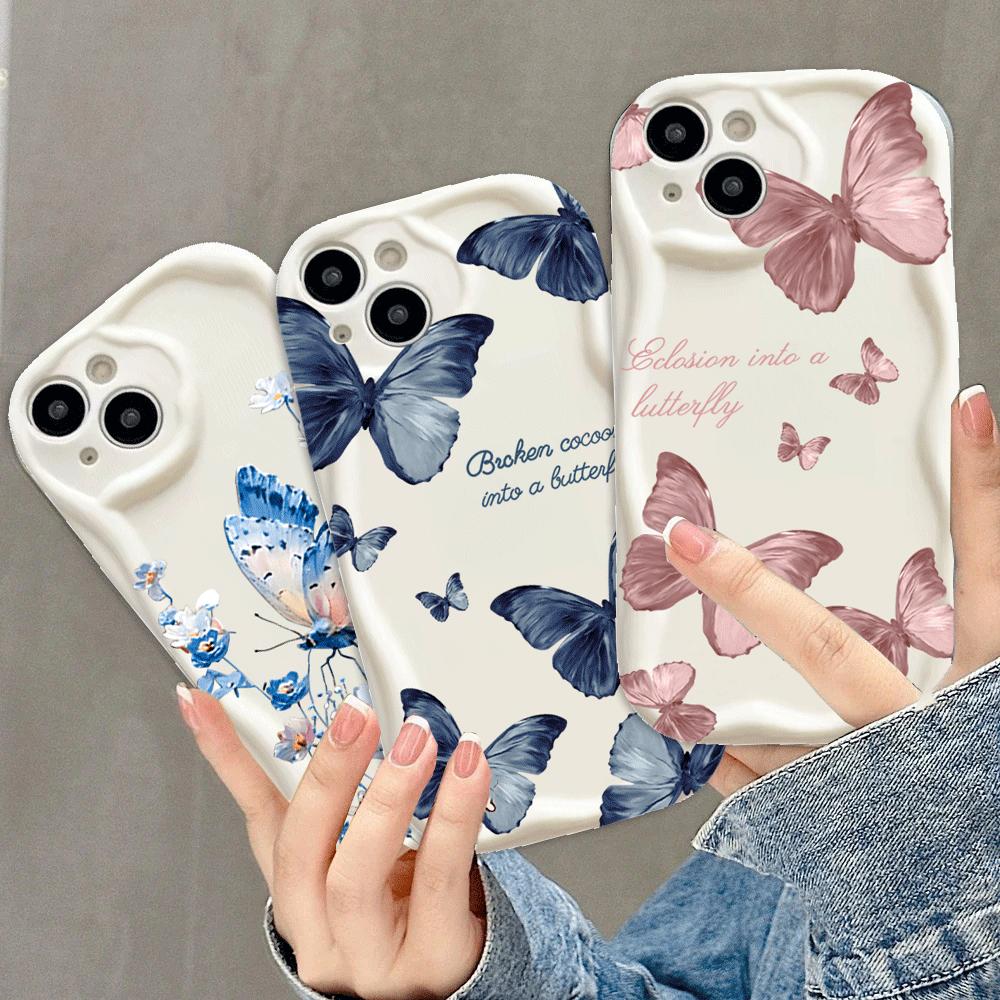 INS Retro Butterfly Phone Case For iPhone 17 16 16e 15 14 13 12 11 Pro Max Mini X XR XSMAX 8 7 6S Air Plus 3D Wave Soft TPU