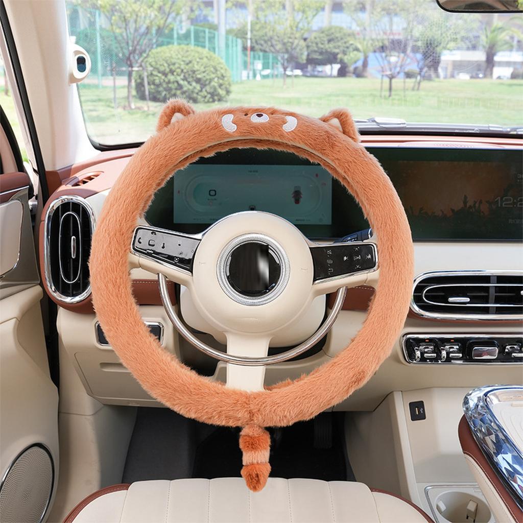 Car Steering Wheel Cover Winter Plush New Cartoon Cute Dog Inside the Car with Warm Cover Car Universal Protective Cover