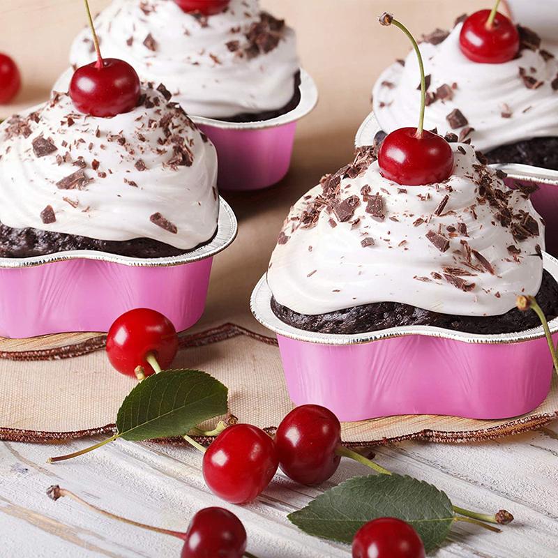 10 шт., форма для торта из алюминиевой фольги, чашка для кексов в форме сердца с крышками, 3,4 унции