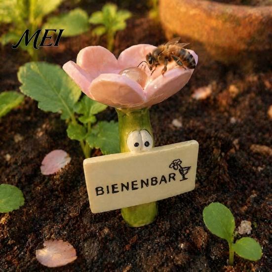 Bee Waterer Station Flower Shaped Insect Water Feeder Stake, Resin Garden Drinker with Soil Insertable Metal Ground Spike, Weather-Resistant