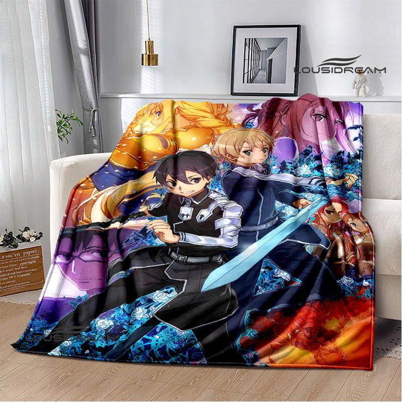 Мультяшные пледы с принтом Sword Art Online Плед для пикника Теплые фланелевые пледы Постельные принадлежности для дома Подарки на день рождения