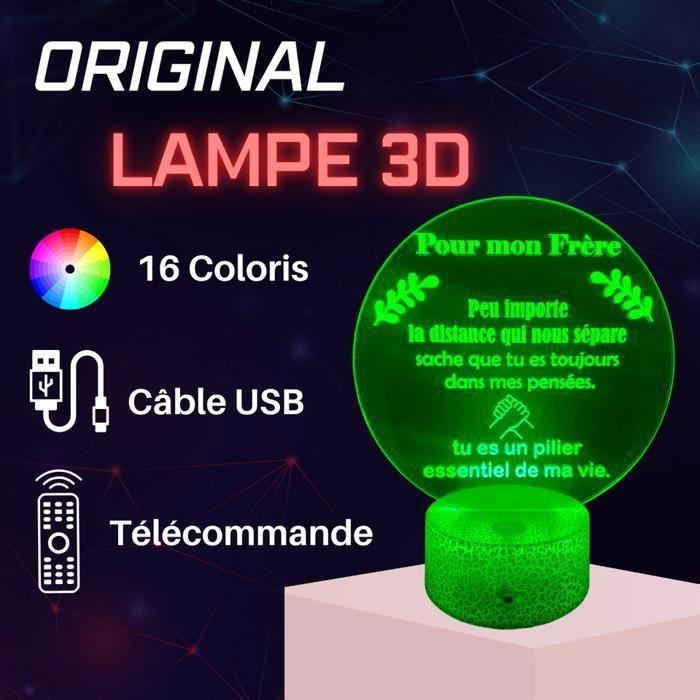 Lampe de Chevet 3D LED - Fabriquée en France - Multicolore - Tactile - Télécommande - Décorative
