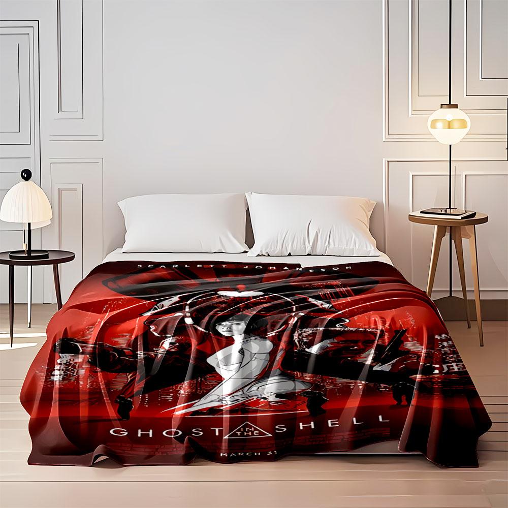 A futuristic, cyberpunk design with a central figure and red-black tones. for all seasons blanket lunch break throw gift