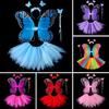 Children Skirt Set Headband Wand Simulation Butterfly Wings Elastic Waist Mesh A-line Skirt Princess Style Kids Party Dress Up Fairy Costume Set
