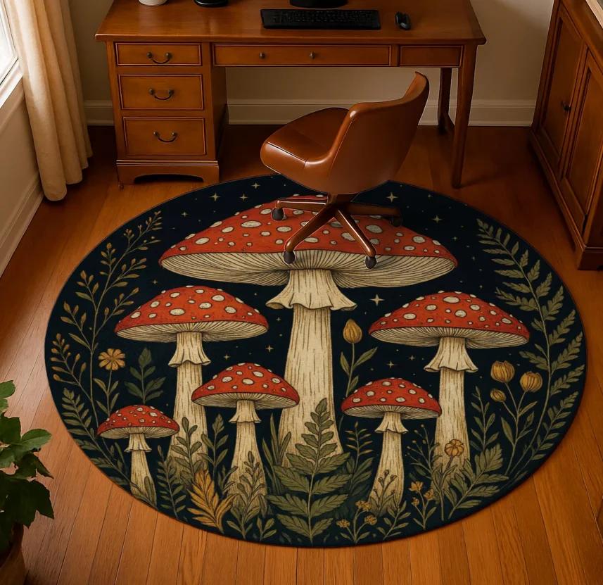 Грибной Лес Волшебный Лес Круглый Ковер Эфирный Мистический Академический Вдохновленный Фольклором Фея Кор Домашний Акцентный Ковер Магическая Причуда