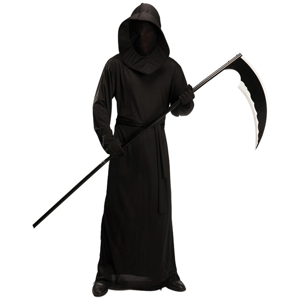 Men's Black Devil Halloween Costume, Ghost Festival Sickle Role Play Costume, Death Stage Performance Costume