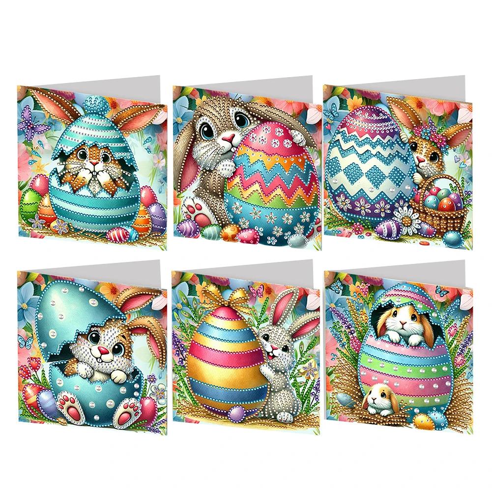 Набор для рисования стразами на пасхальную тему «Кролик» (6 шт.), Алмазная открытка «Ежедневное пожелание», Алмазная живопись, Открытка с поздравлением для семьи, друзей, Подарок
