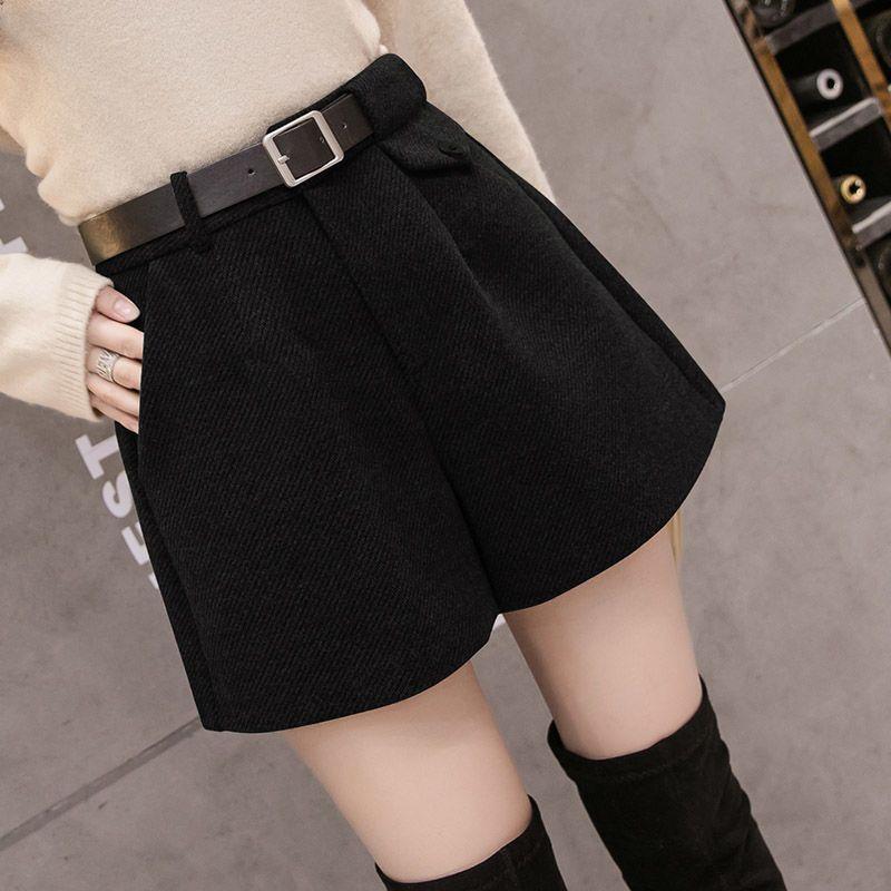 High Waist Woolen Wide-Leg Shorts for Women – Autumn/Winter Versatile Casual Slim A-Line Design (2025).