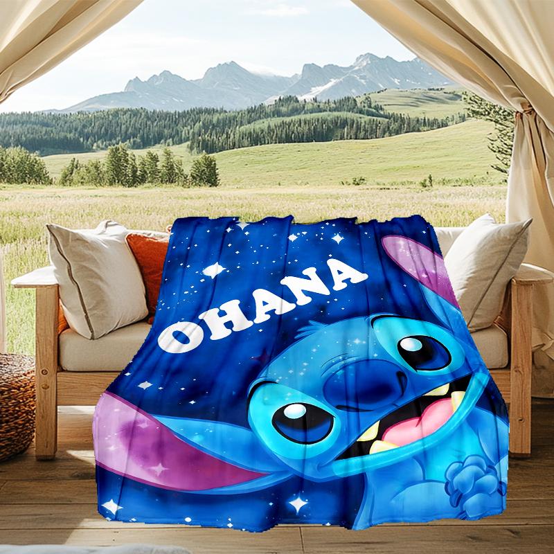 1PC Cartoon Sti-tch Printed Soft Flannel Blanket Throw for Adult Bedroom Living Room Sofa Camping Travel Fan gifts Christmas Gifts