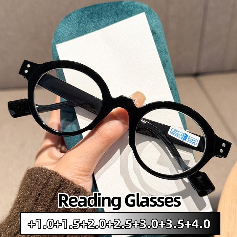 Retro Round-Framed Reading Glasses High Quality Full Frame Fashionable Hd Blue Light Blocking Durable Eyeglasses +1.0 To +4.0