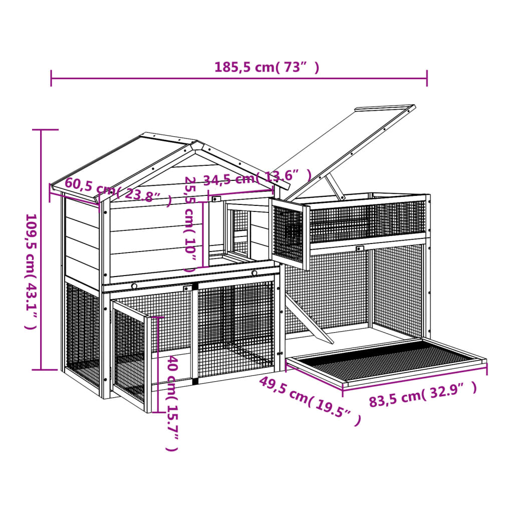 Rabbit Hutch Mocha 185.5x60.5x109.5 cm Solid Pine Wood