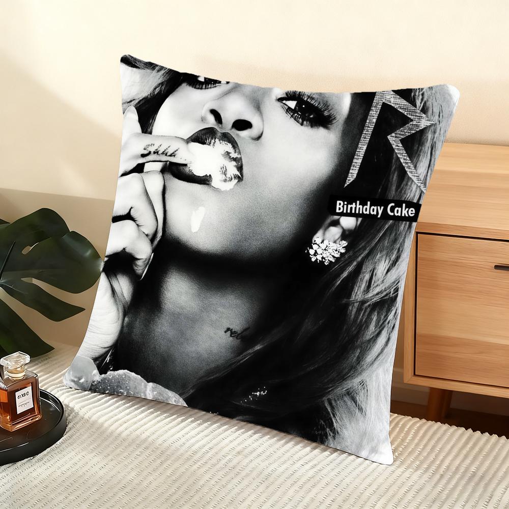 R-R-Rihanna-S Album Cushion Cover Silky Short Plush Home Sofa Cushion Cover - Invisible Zipper Home Decoration