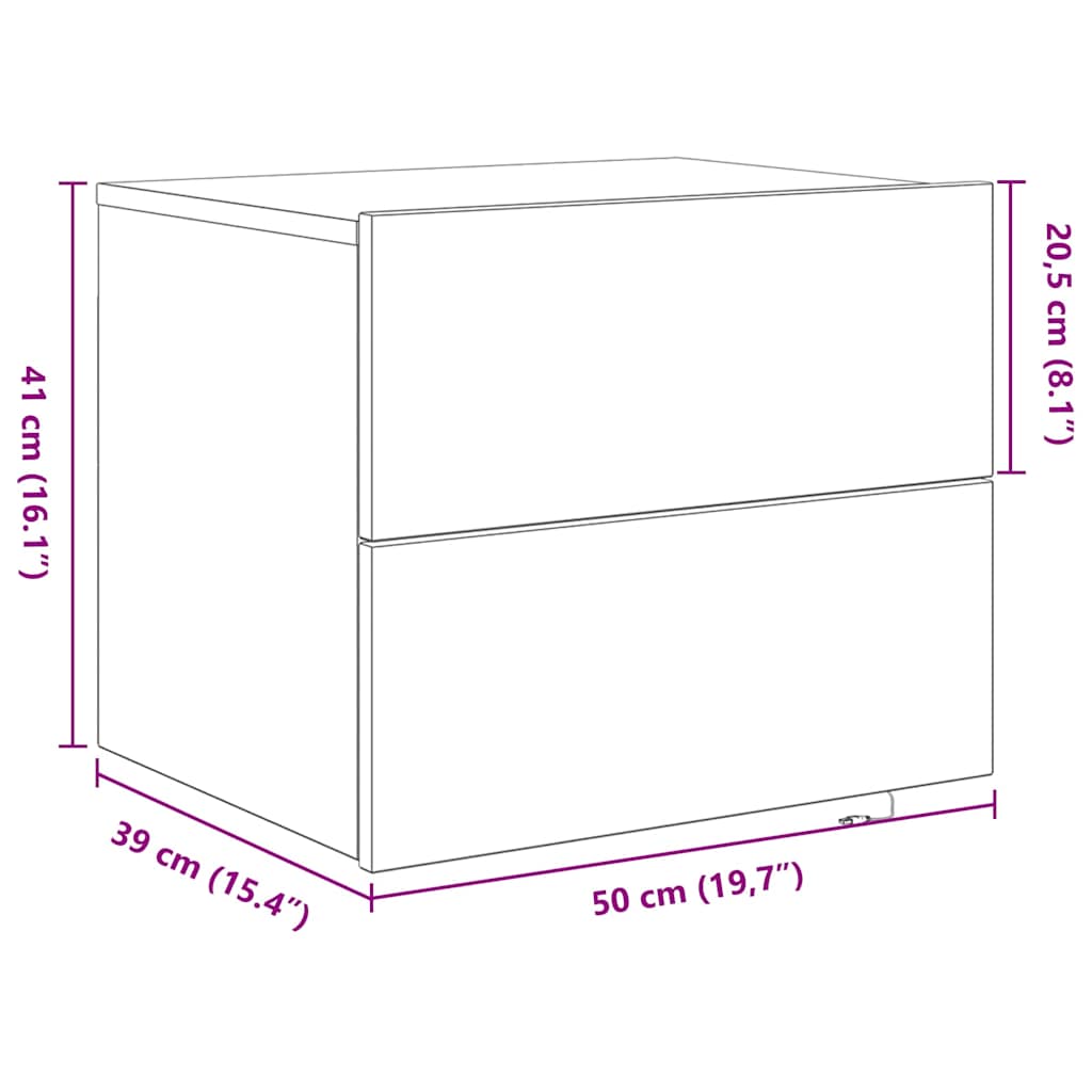 vidaXL LED Nachttisch Wandmontage Altholz 50x39x41 cm