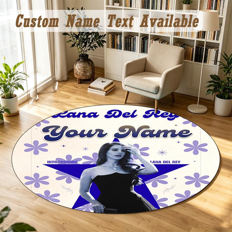 Round Rug Custom NameLana Del Rey Pattern Non Slip Carpet Home Floor Decor