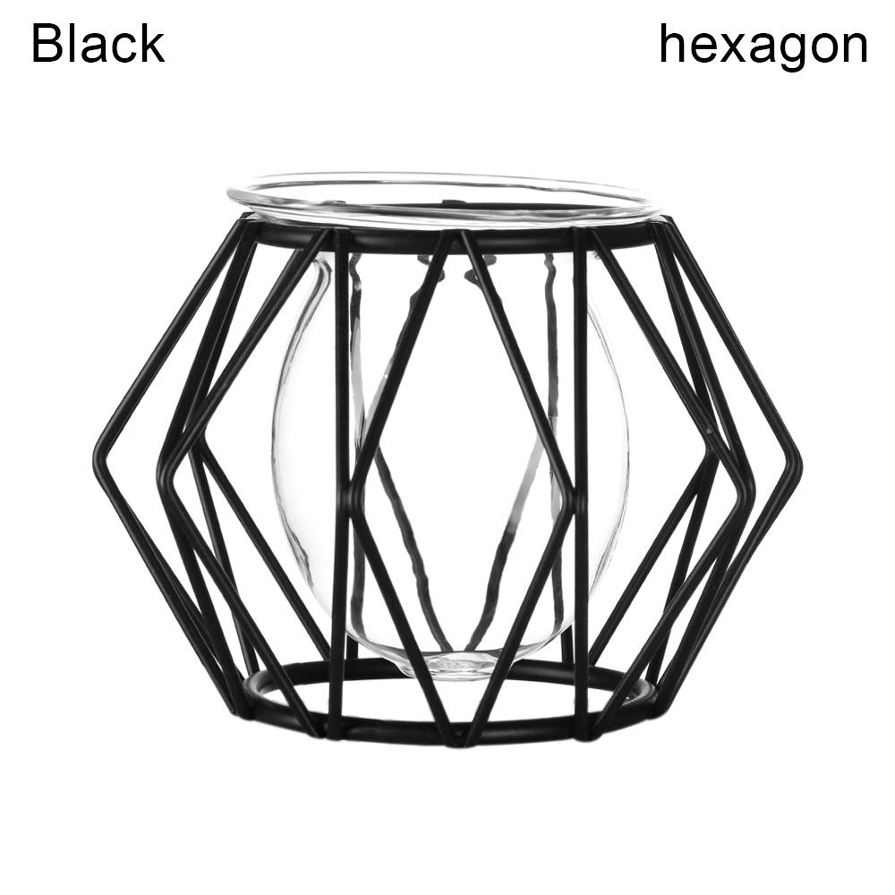 Ornament Plants Frame Hydroponic Vase Terrarium Metal Holder Glass Planter Iron Geometric Pattern