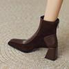 Fashion Vintage Square Toe Women Ankle Boots Fashion Back Zippers Short Booties Autumn Winter Ladies Concise Office Thick Heels Shoes
