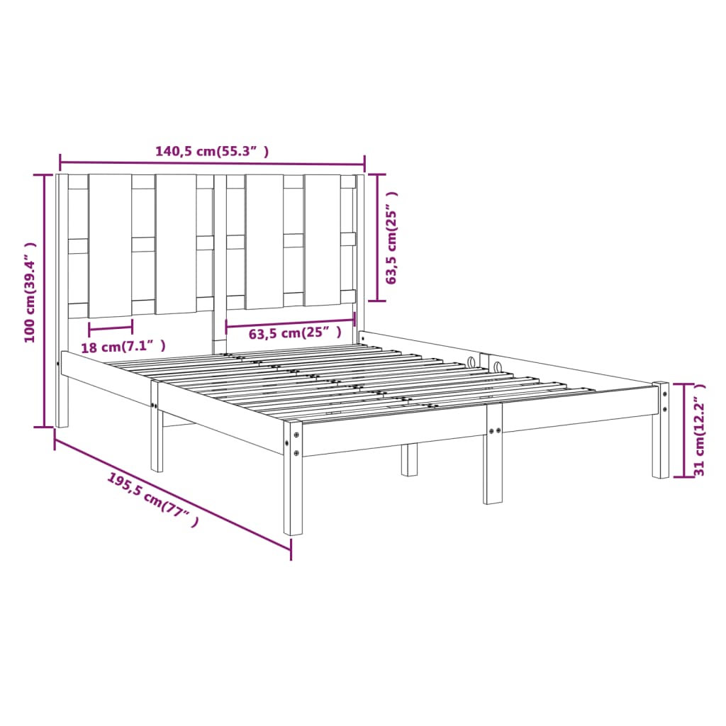 Solid Wood Bed 135 x 190 cm