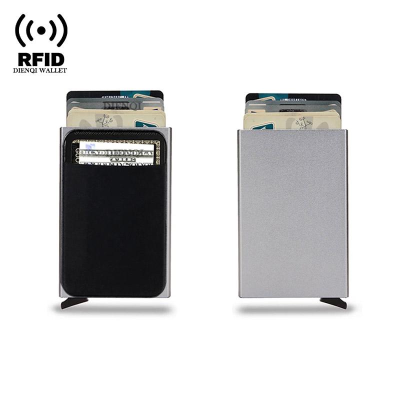 DIENQI RFID Держатель для кредитных карт Умный Минималистичный Алюминиевый Металлический Кошелек Тонкий Выдвижной Держатель для карт Кошельки для мужчин Чехол для кредитных карт
