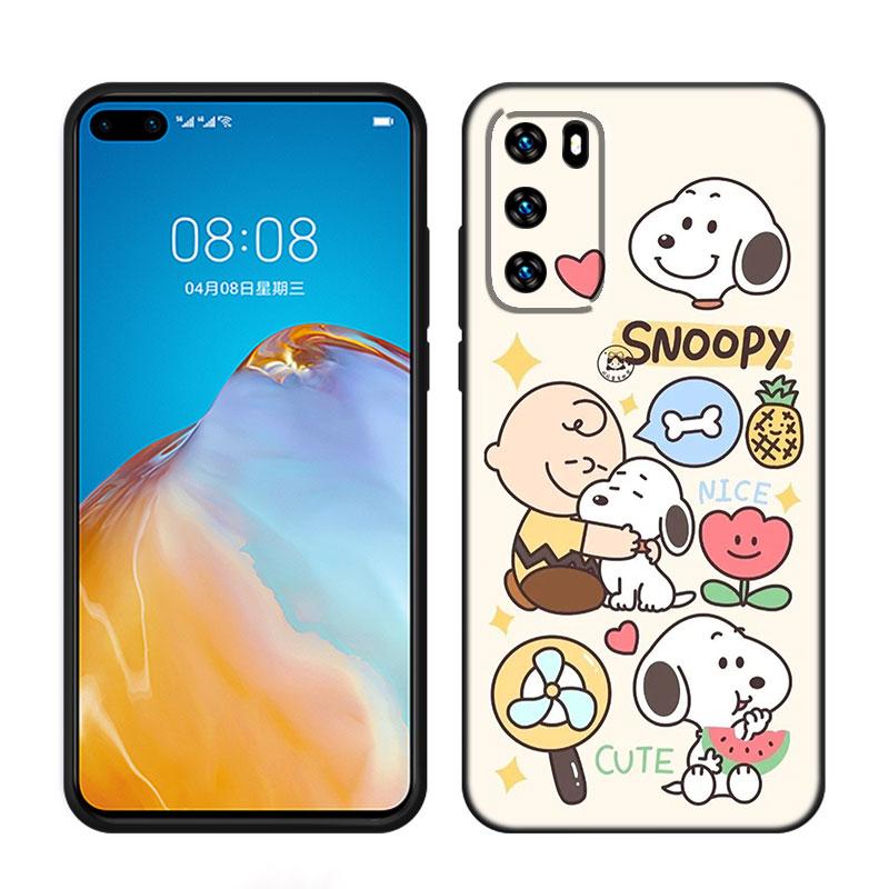 Мультяшный Каваи Снупи Черный Чехол для Телефона Для Huawei P10 P20 P30 P40 Lite P50 P60 Art P50E P Smart Z 2018 2020 2021 Pro 2019