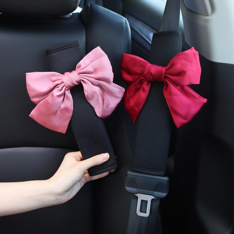 1pc Big Bowknot Universal Car Safety Seat Belt Cover Breathable Ice Silk Shoulder Pad Styling Seatbelts Protective Car Accessory