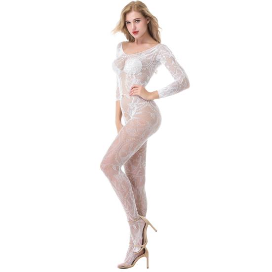 Сексуальные цельные сетчатые колготки с длинными рукавами и цветком, ажурные чулки, нижнее белье