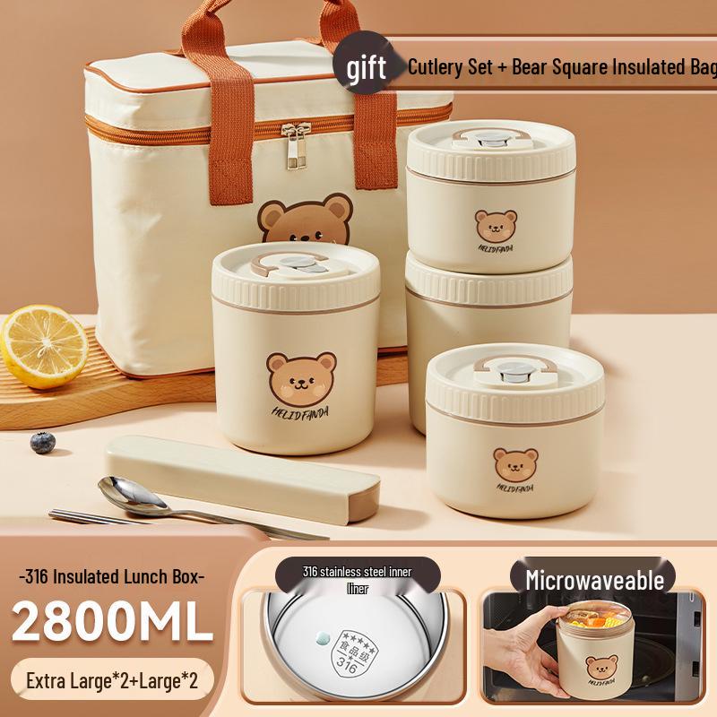 316 Stainless Steel Insulated Double-Layer Microwaveable Bento Lunch Box for Students and Office Workers