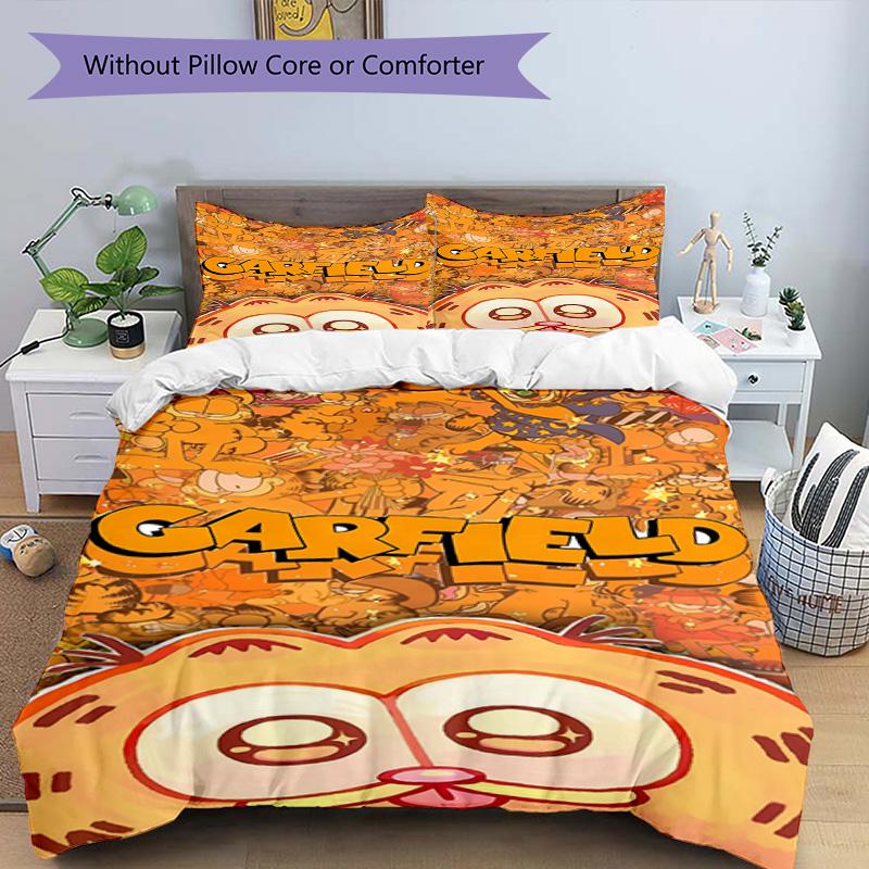 3pcs Duvet Cover Set (1*Duvet Cover + 2*Pillowcase, Without Core), Garfield Print Bedding Set, Bedroom Decor, All‑Season, Birthday Gift