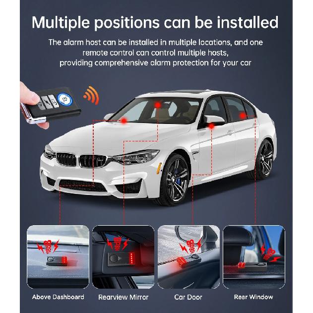 Extractme Car Anti-Theft Vibration Sound & Light Alarm 108dB Wireless Remote Door Window Vehicle Security Interior Alarm System