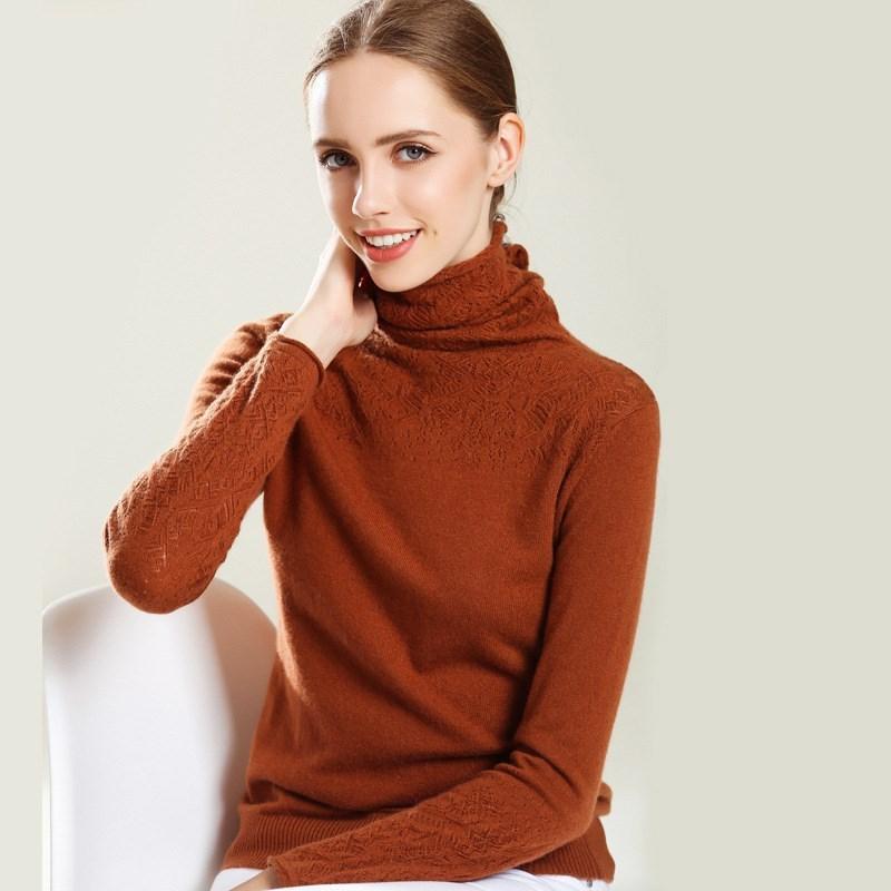 Women S Slim Fit Knitted Sweater Long Sleeve Turtleneck Hollow Out Pullover