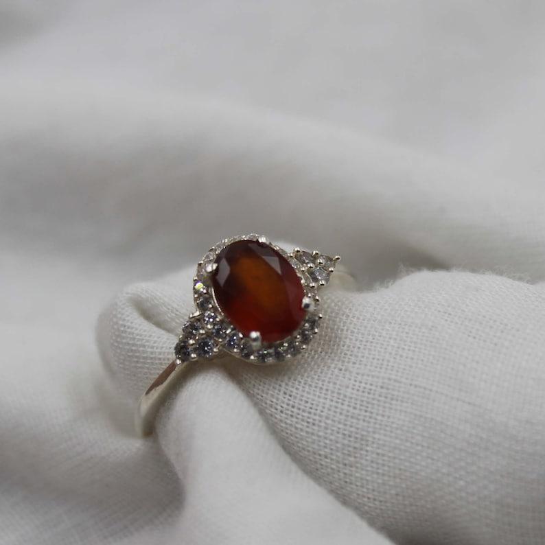Natural Hessonite Garnet Ring, January Birthstone, 925 Sterling Silver, Solitaire Ring, Garnet Jewelry, Engagement Ring, Gift For Girlfriend