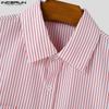 INCERUN Spring Men Lapel Long Sleeve Striped Shirts Casual Baggy Tops