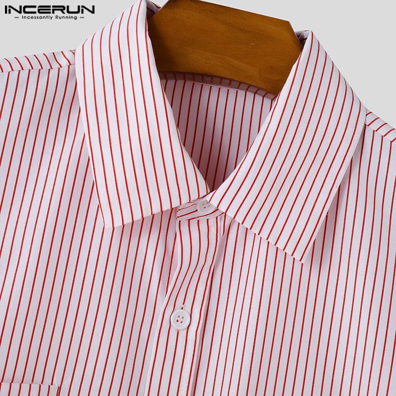 INCERUN Spring Men Lapel Long Sleeve Striped Shirts Casual Baggy Tops