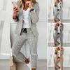 Комплект женский пиджак и брюки, 2 шт./набор, отложной воротник, кардиган, длинный рукав, эластичный