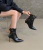 Temperament Pointed High-heeled Boots for Women In the Autumn and Winter of 2025, New Models with Skirts, Elegant Pleated Thin-heeled Short Boots